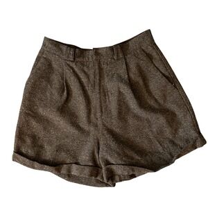 Gap Tweed Shorts Womens 14 Brown Excellent Wool Silk Blend Pleated High Waist